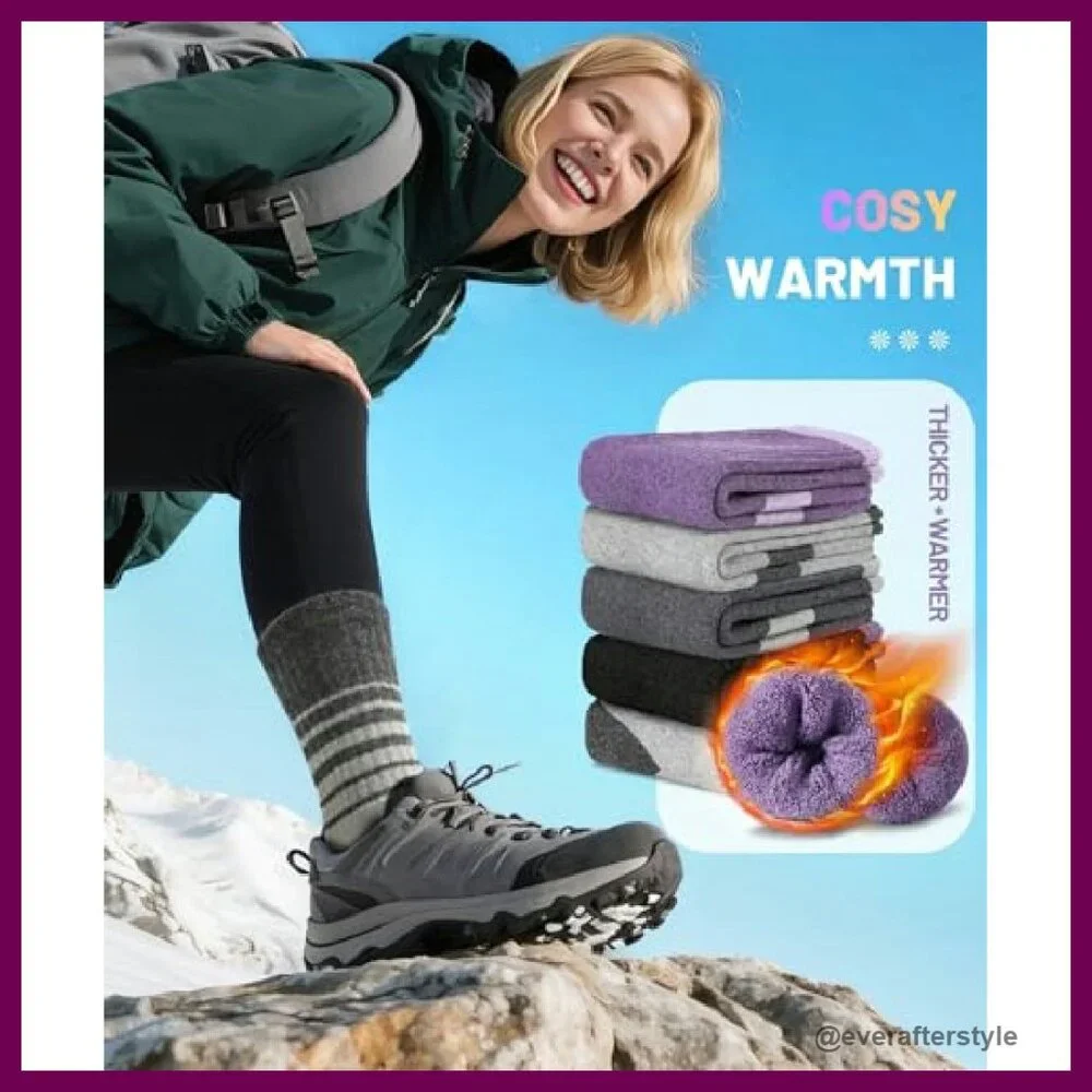 Merino Wool Thermal Crew Socks Women's Hiking Winter Warm Cushioned